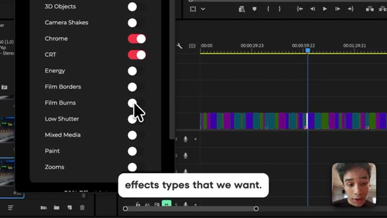 Premiere Pro timeline and AutoEdit controls shown during Music Video Mode quick demo
